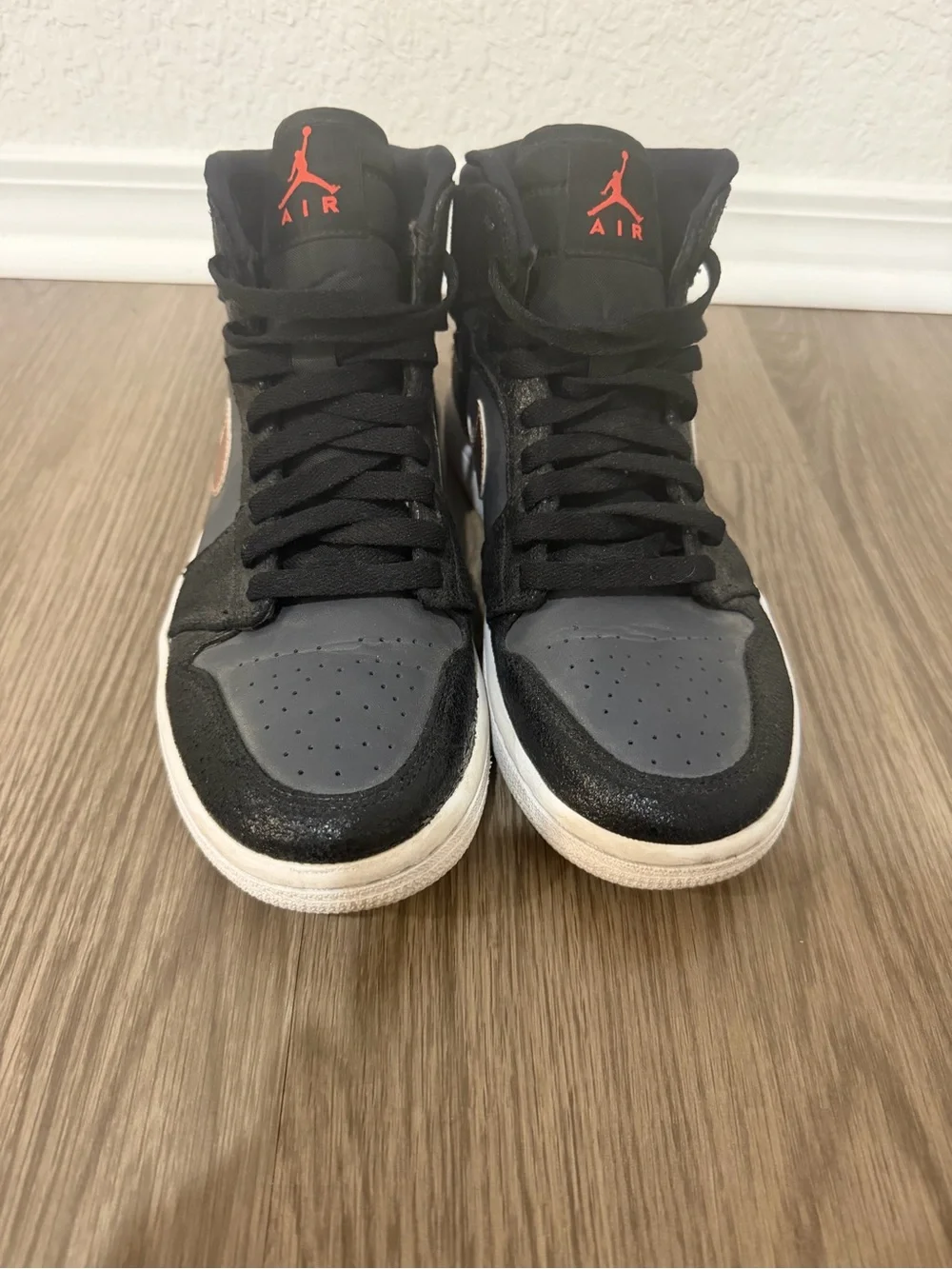Jordan High-Top Sneakers in Black, Gray and Metallic Rose